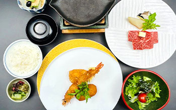 フライと牛陶板焼きの贅沢ランチ