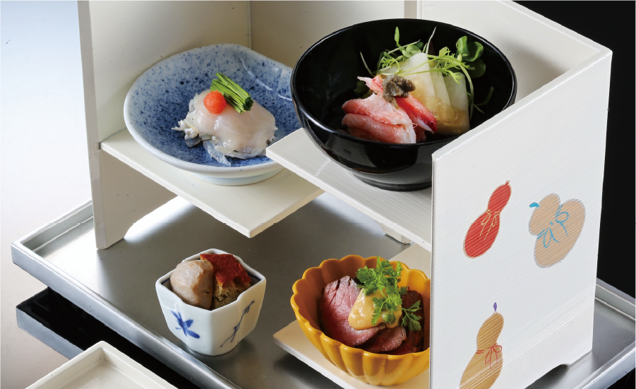 ずわい蟹 蟹味噌 千枚大根 河豚 てっぴ 芽葱 ちり酢 黒毛和牛吟醸味噌漬燒